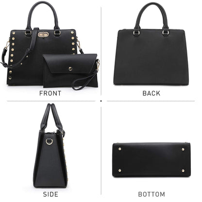Studded Handbag with Matching Wristlet - Dasein Bags