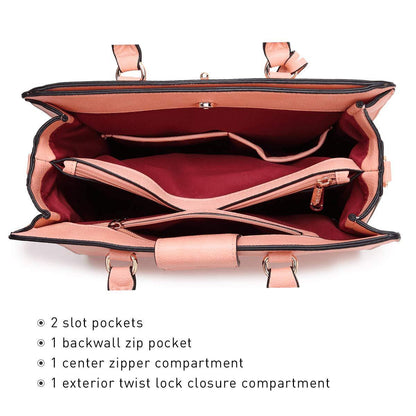 Twist Lock Handbag with Matching Wristlet - Dasein Bags