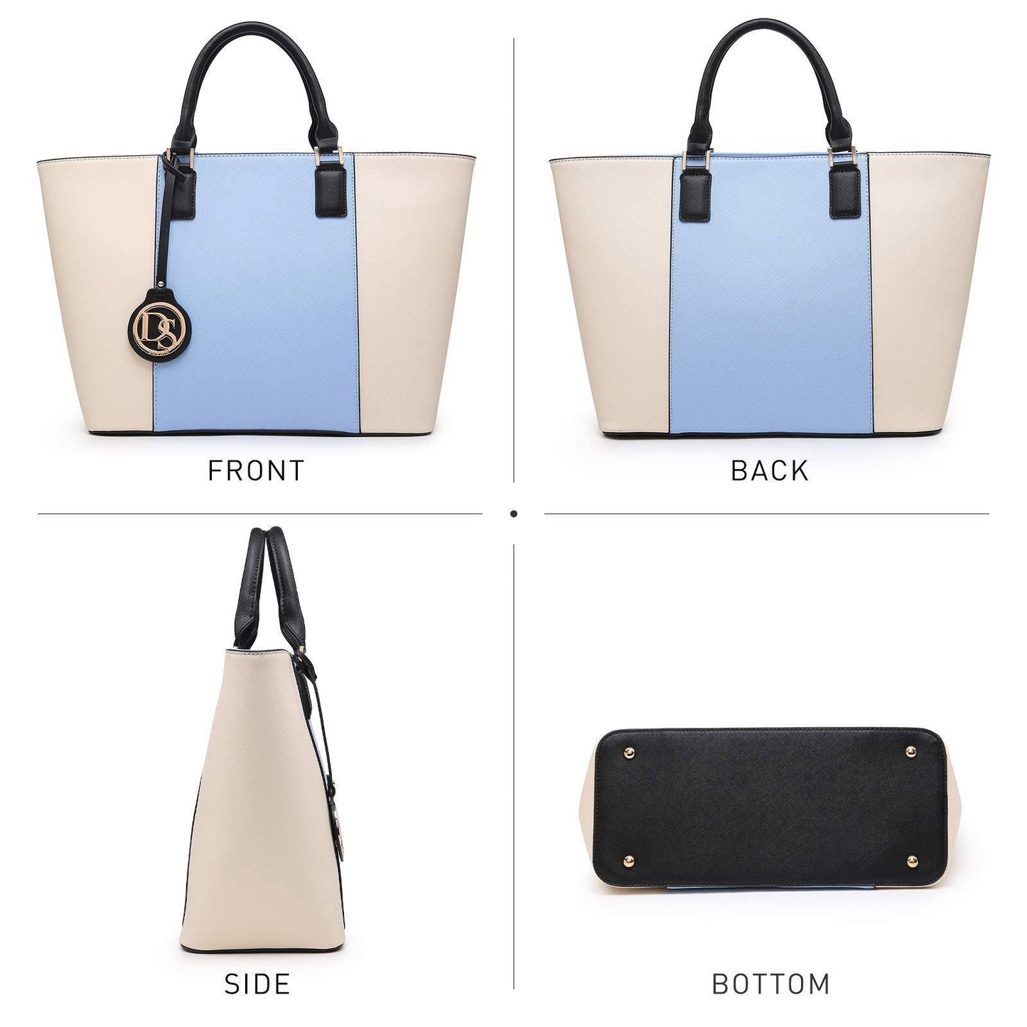 Fashion Stitching Color Large Tote Bag with Matching Wallet l Dasein - Dasein Bags