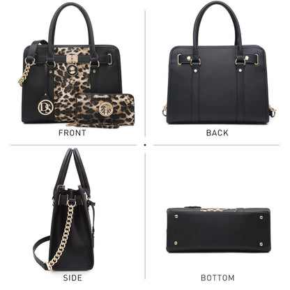 Two Tone Satchel Top Handle Bags Work Tote with Matching Wallet l Dasein - Dasein Bags