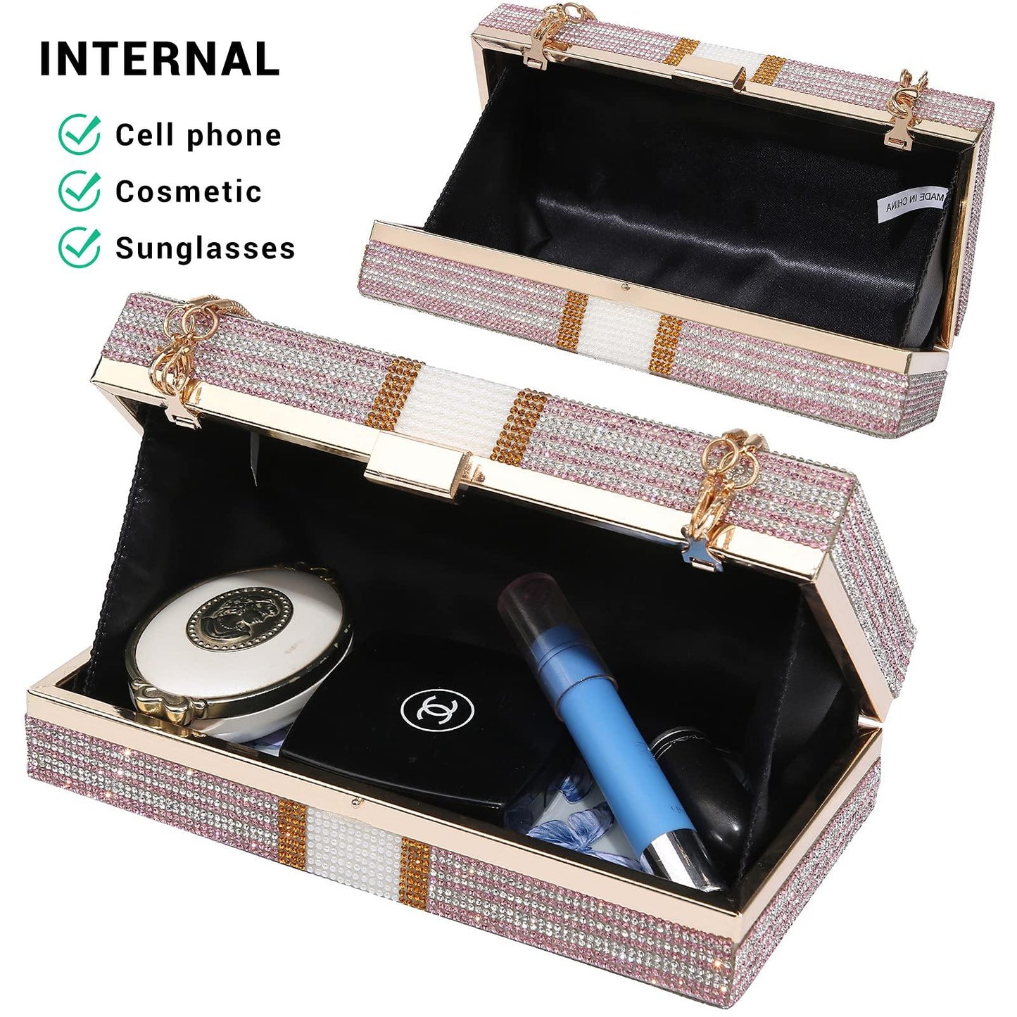 Stack of Cash Dollars Clutch Party Purse Crystal Evening Bag Cocktail for Women - Dasein Bags