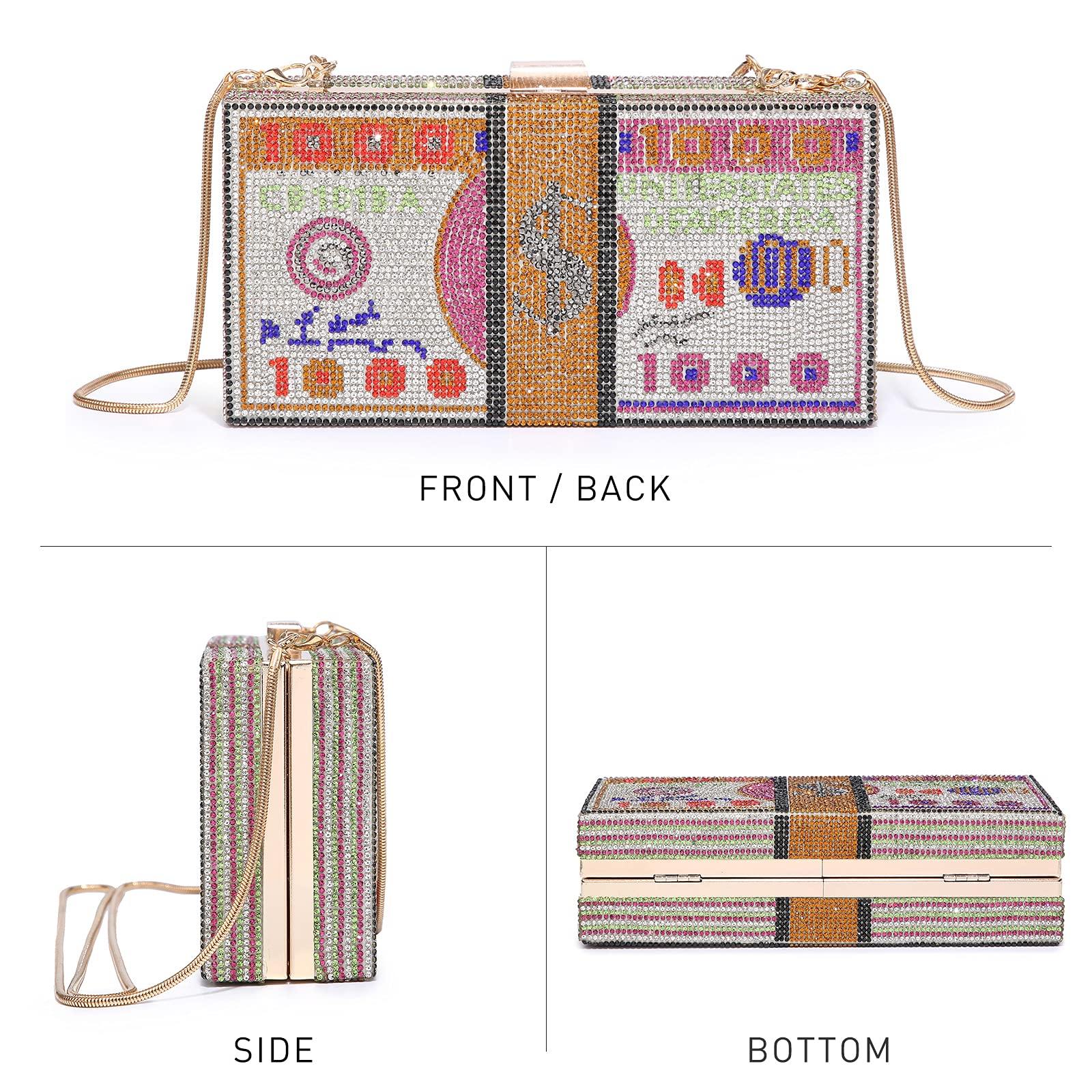 Stack of Cash Dollars Clutch Party Purse Crystal Evening Bag Cocktail for Women - Dasein Bags