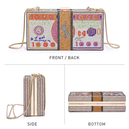 Stack of Cash Dollars Clutch Party Purse Crystal Evening Bag Cocktail for Women - Dasein Bags