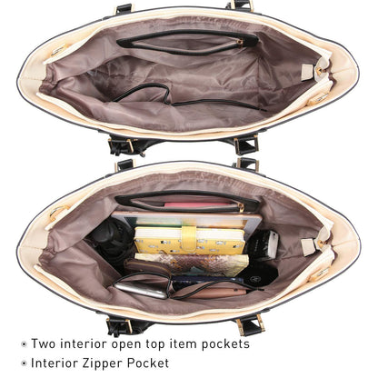 Fashion Stitching Color Large Tote Bag with Matching Wallet l Dasein - Dasein Bags