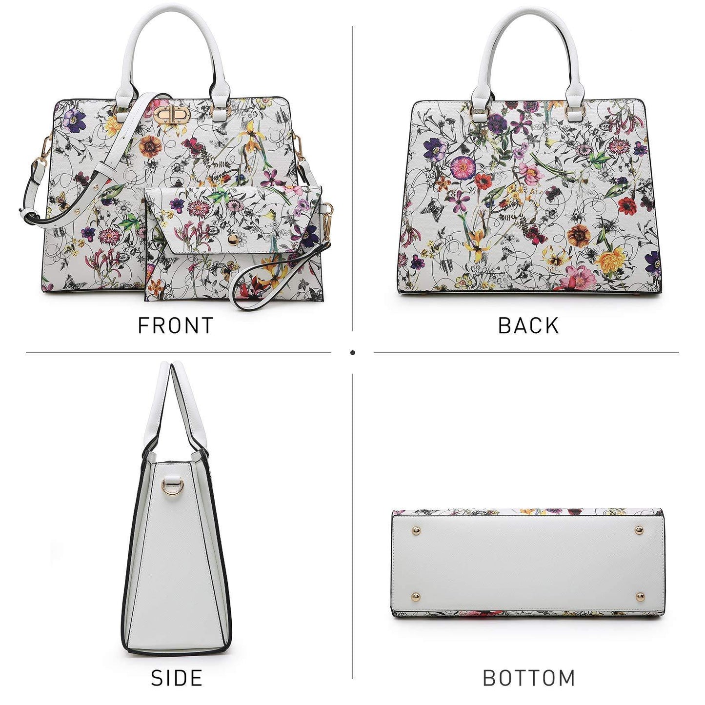 Twist Lock Handbag with Matching Wristlet - Dasein Bags