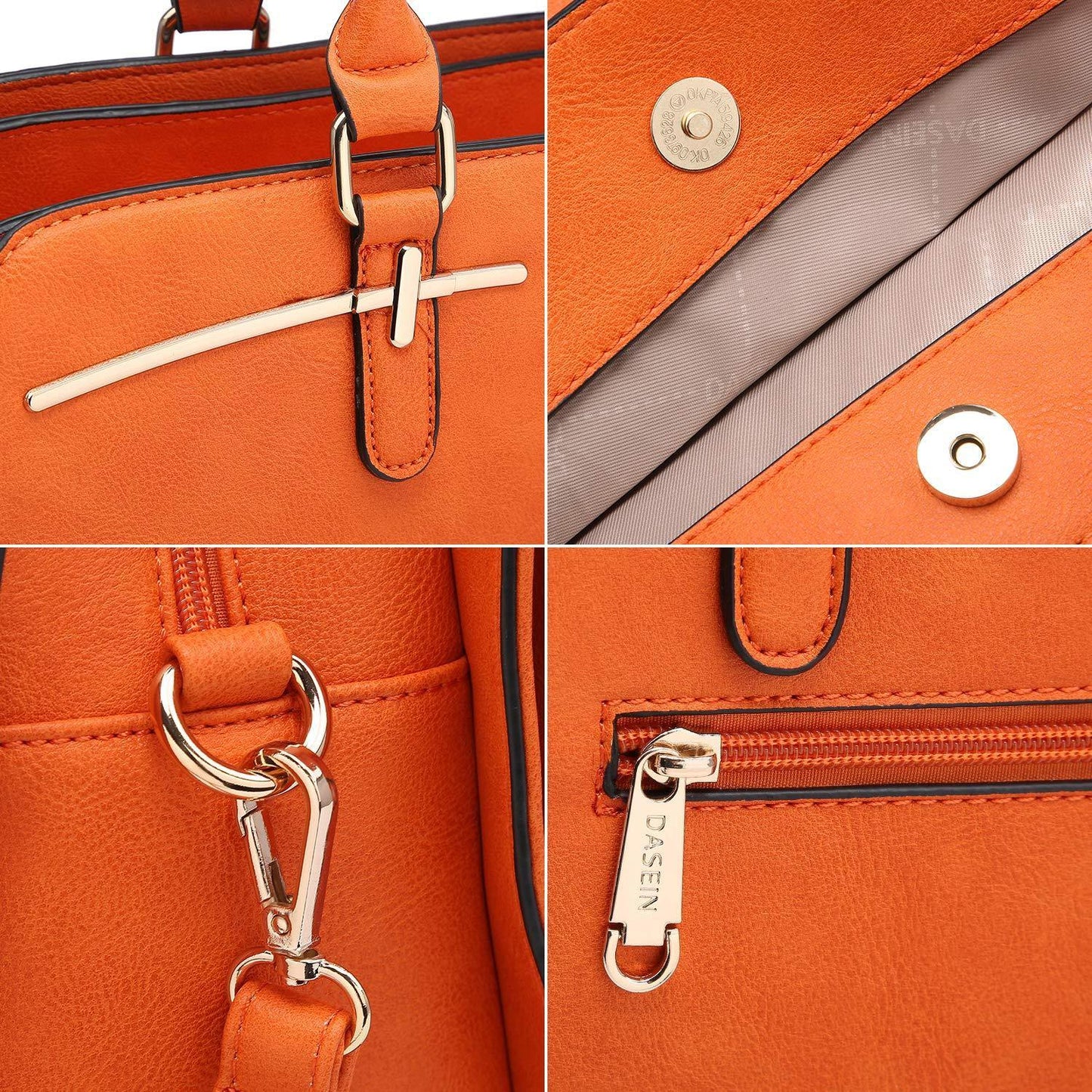 Gold-Tone Hardware Vegan Leather Textured Handbag with Matching Wallet l Dasein - Dasein Bags