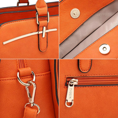 Gold-Tone Hardware Vegan Leather Textured Handbag with Matching Wallet l Dasein - Dasein Bags