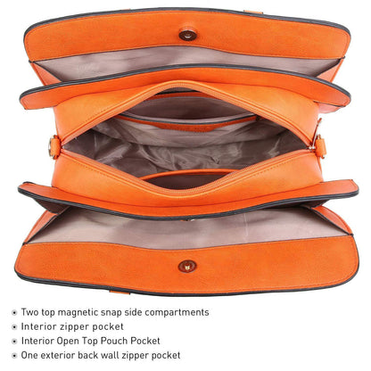 Gold-Tone Hardware Vegan Leather Textured Handbag with Matching Wallet l Dasein - Dasein Bags