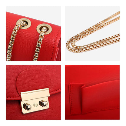 Push Lock Lightweight Vegan Leather Crossbody Bag With Chain Strap By Dasein - Dasein Bags