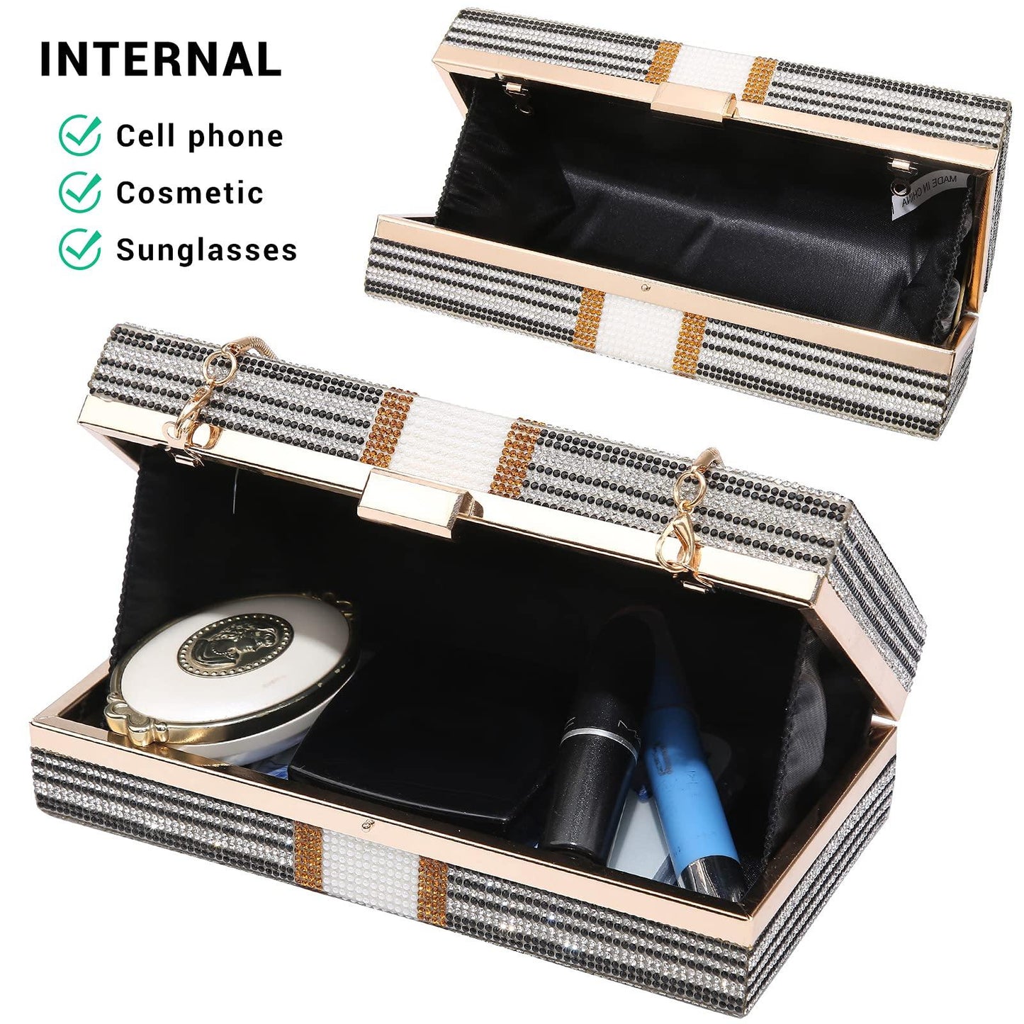 Stack of Cash Dollars Clutch Party Purse Crystal Evening Bag Cocktail for Women - Dasein Bags