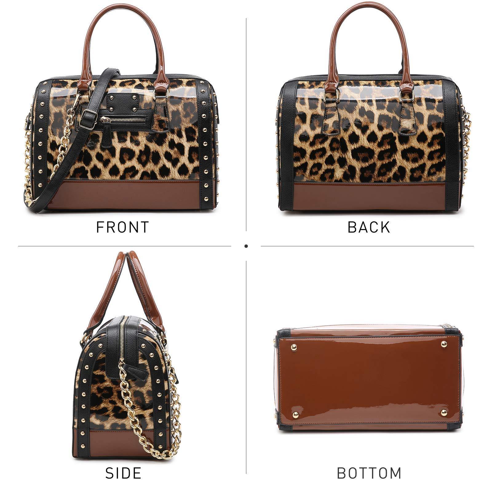 Leopard Pattern Handbag Purse, Fashion Leather Boston Bag, Women's