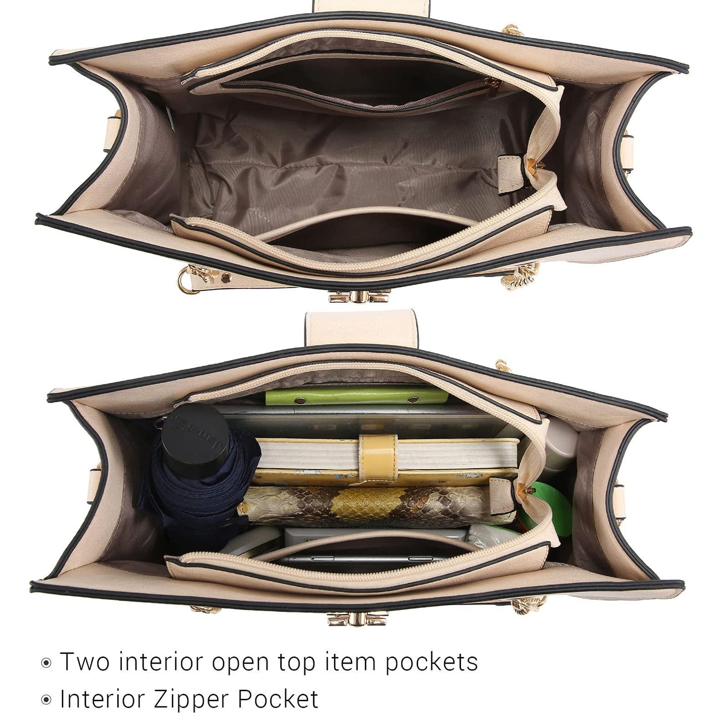 Women Fashion Chain Fashion Belt lock Tote Bags With Matching Clutch Dasein - Dasein Bags