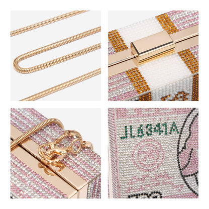 Stack of Cash Dollars Clutch Party Purse Crystal Evening Bag Cocktail for Women - Dasein Bags