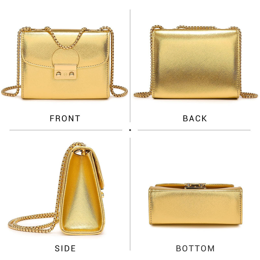 Push Lock Lightweight Vegan Leather Crossbody Bag With Chain Strap By Dasein - Dasein Bags