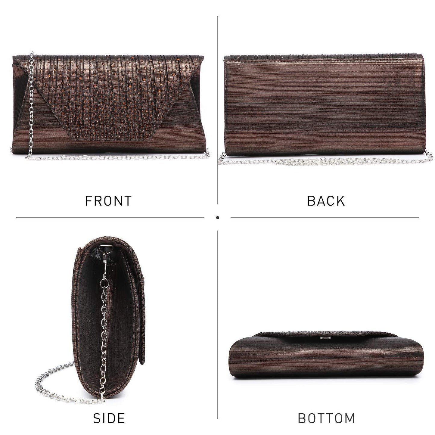 Women Glitter Rhinestone Wedding Evening Purse Envelope Clutch Dasein - Dasein Bags