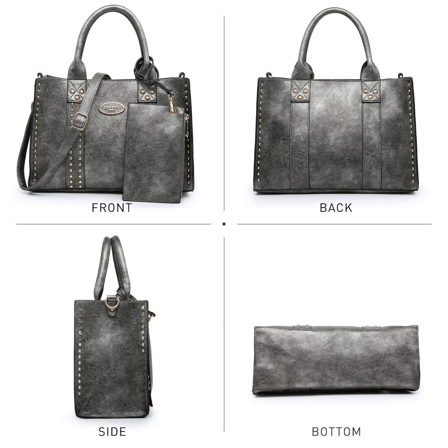 Studded 3-in-1 Top Handle Tote Handbag l Dasein - Dasein Bags