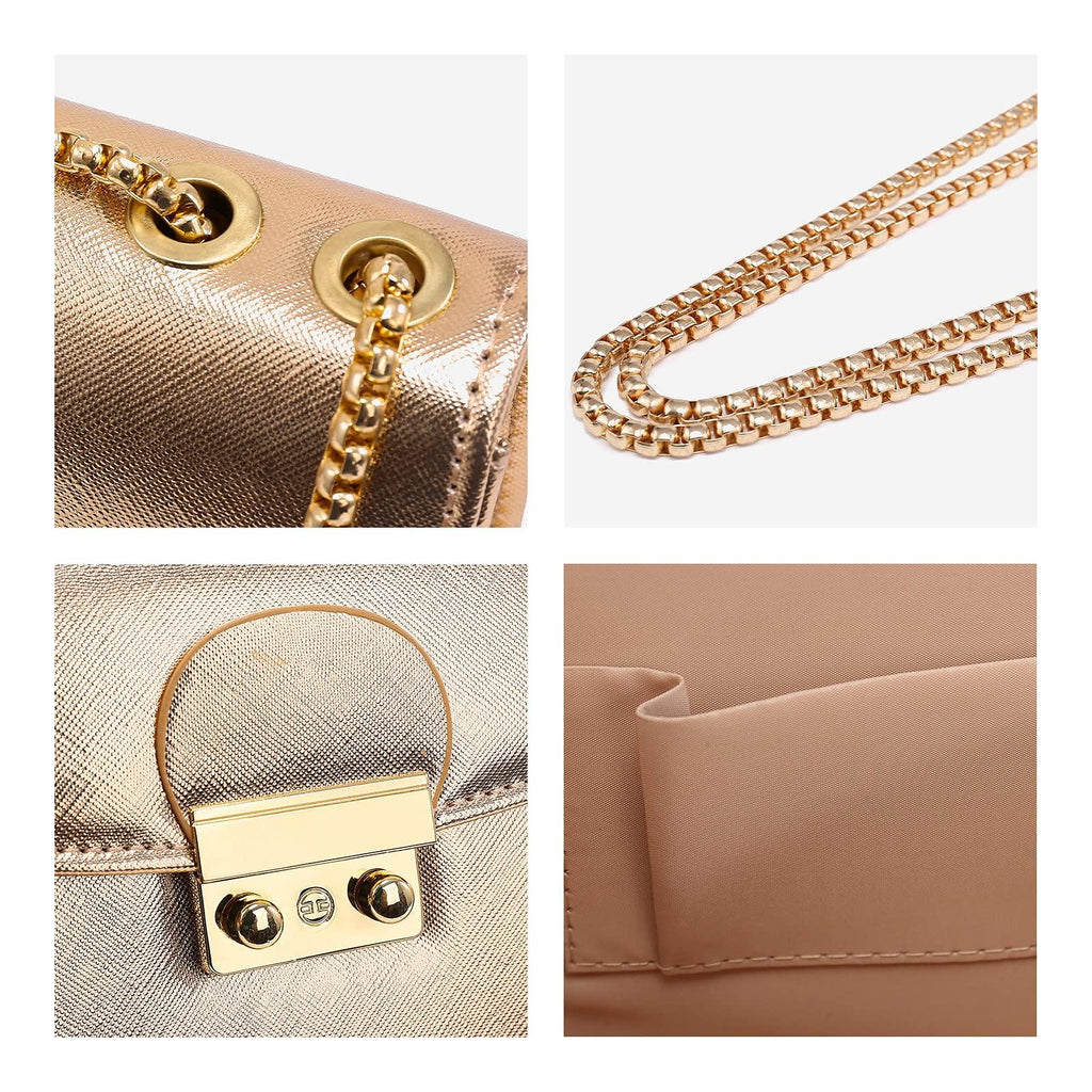 Push Lock Lightweight Vegan Leather Crossbody Bag With Chain Strap By Dasein - Dasein Bags