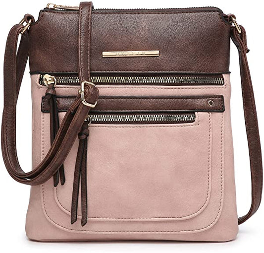 Women Lightweight Crossbody Bags Soft Vegan Leather Travel Handbag Multi Pockets