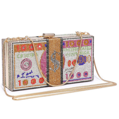 Stack of Cash Dollars Clutch Party Purse Crystal Evening Bag Cocktail for Women - Dasein Bags