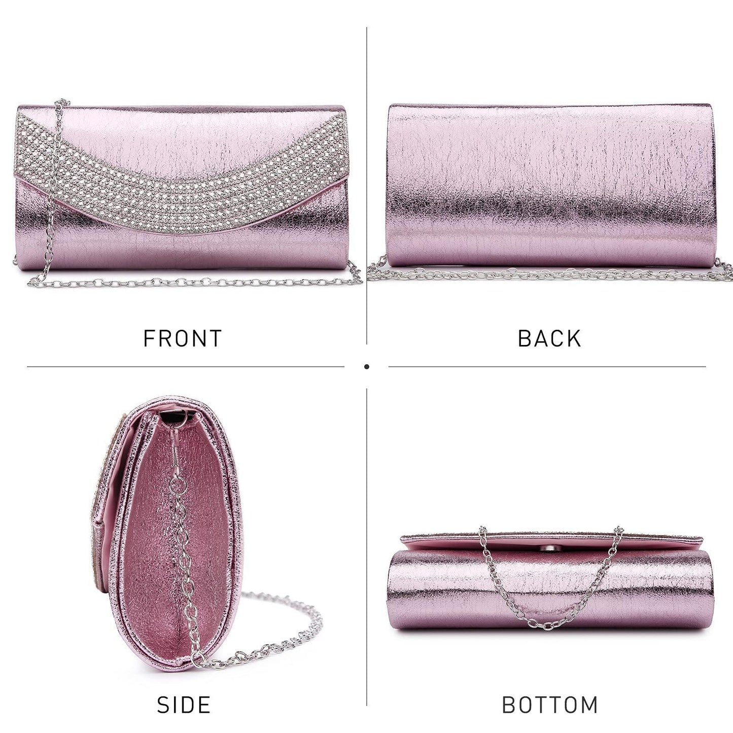 PU Leather Rhinestone Evening Bags Formal Wedding Party Purse Dasein - Dasein Bags