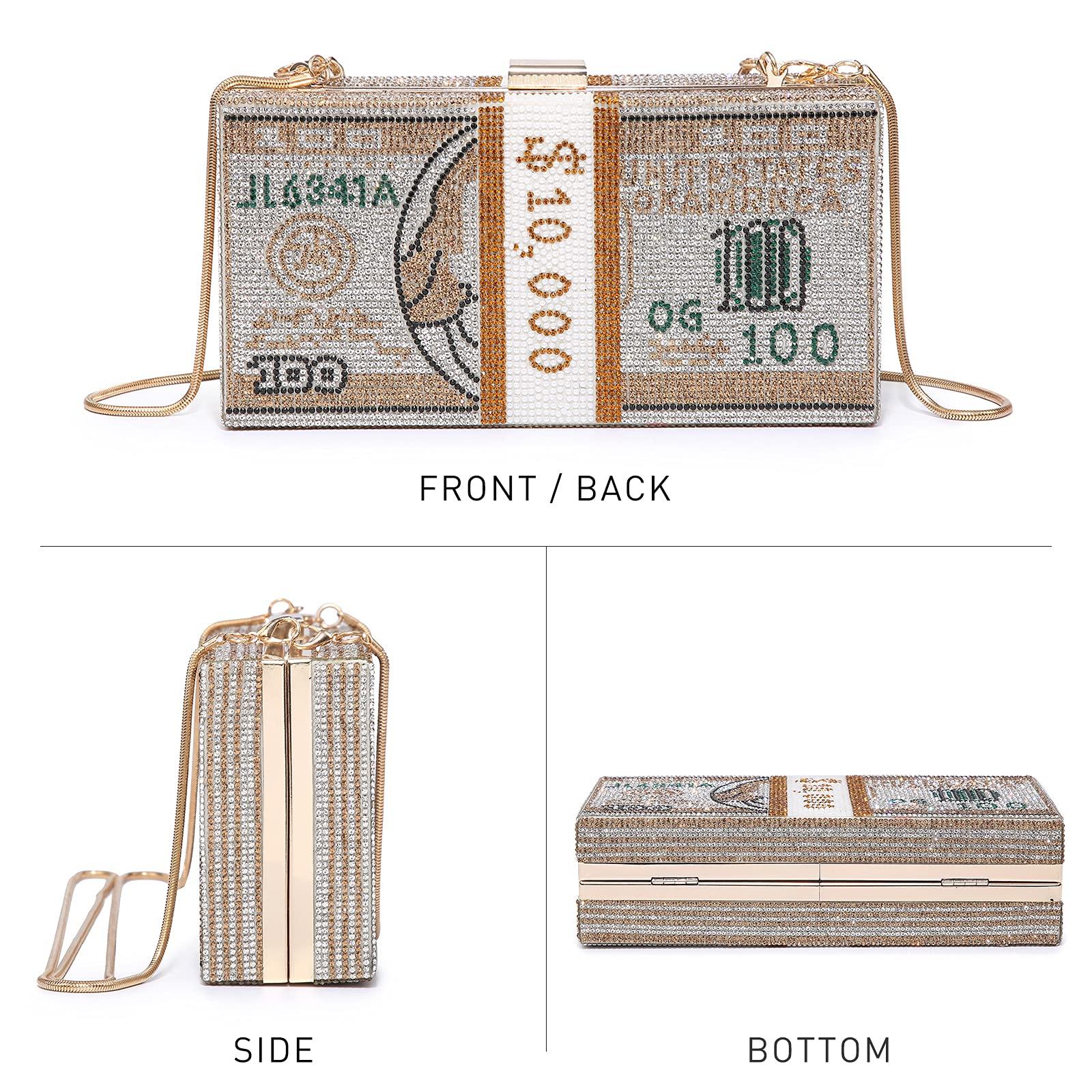 Stack of Cash Dollars Clutch Party Purse Crystal Evening Bag Cocktail for Women - Dasein Bags