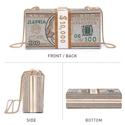 Stack of Cash Dollars Clutch Party Purse Crystal Evening Bag Cocktail for Women - Dasein Bags