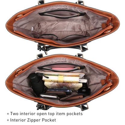 Fashion Stitching Color Large Tote Bag with Matching Wallet l Dasein - Dasein Bags