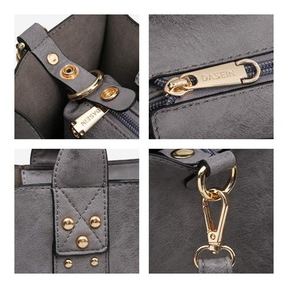 Studded 3-in-1 Top Handle Tote Handbag l Dasein - Dasein Bags