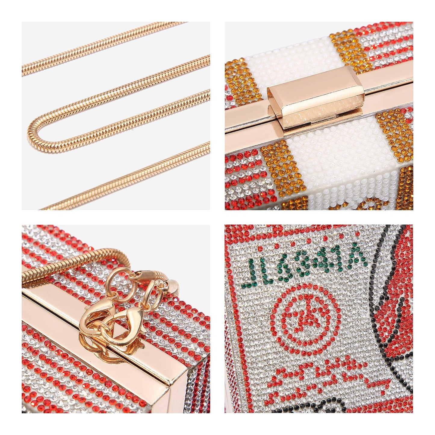 Stack of Cash Dollars Clutch Party Purse Crystal Evening Bag Cocktail for Women - Dasein Bags