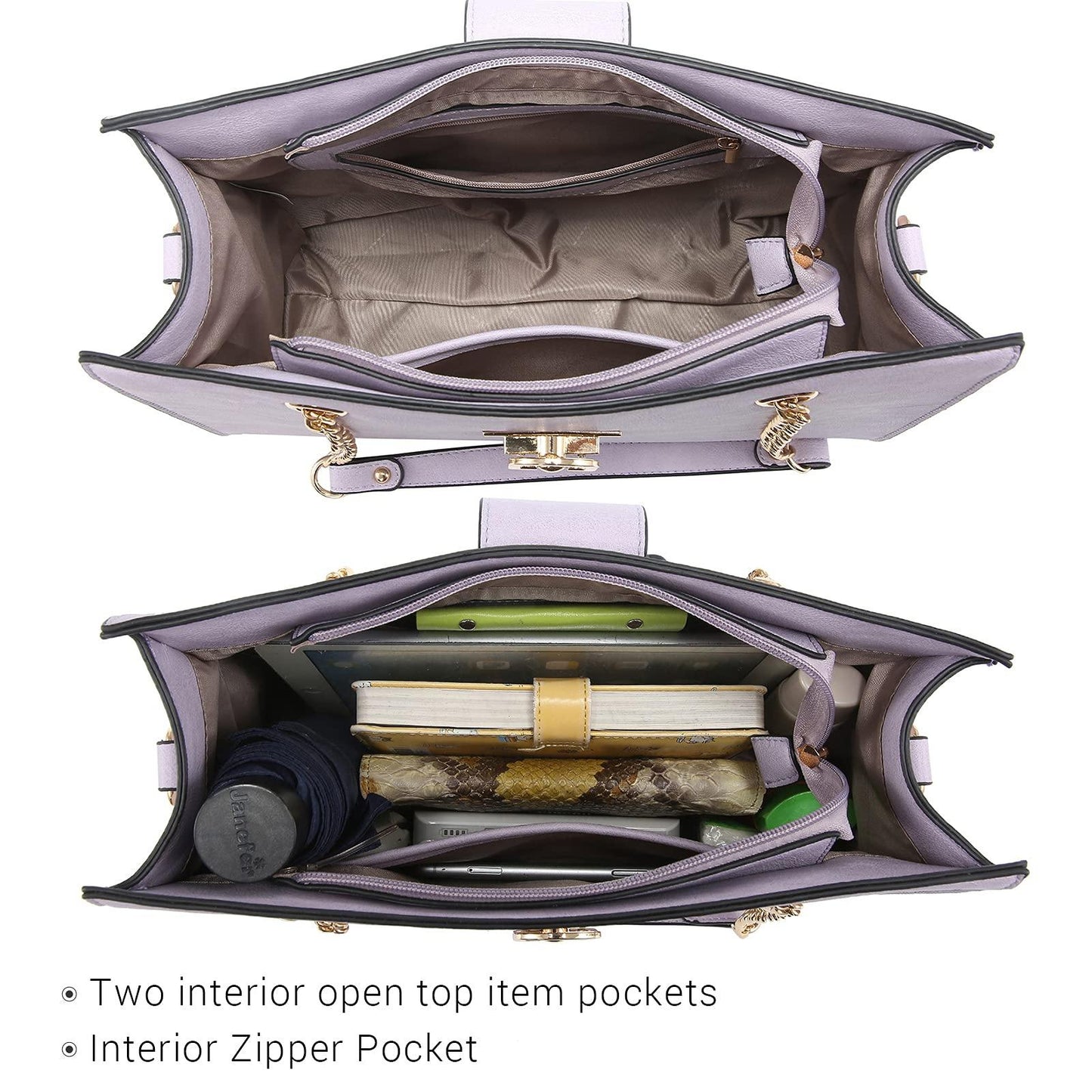 Women Fashion Chain Fashion Belt lock Tote Bags With Matching Clutch Dasein - Dasein Bags