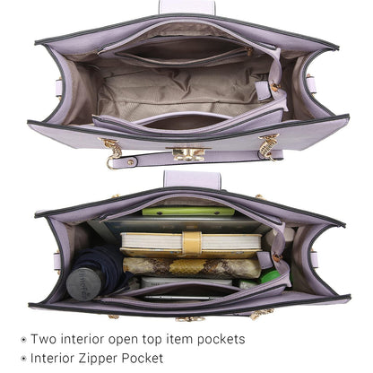 Women Fashion Chain Fashion Belt lock Tote Bags With Matching Clutch Dasein - Dasein Bags