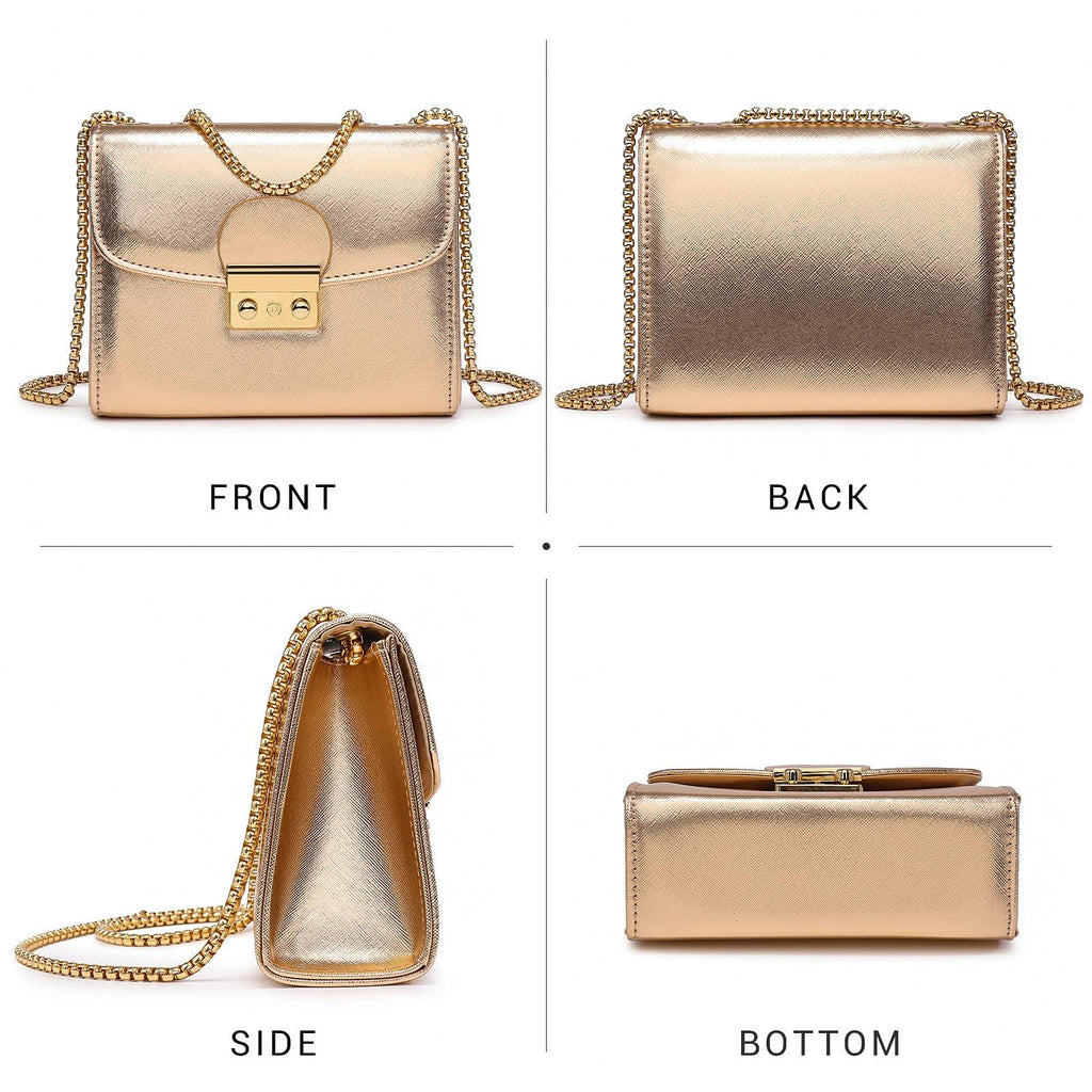 Push Lock Lightweight Vegan Leather Crossbody Bag With Chain Strap By Dasein - Dasein Bags