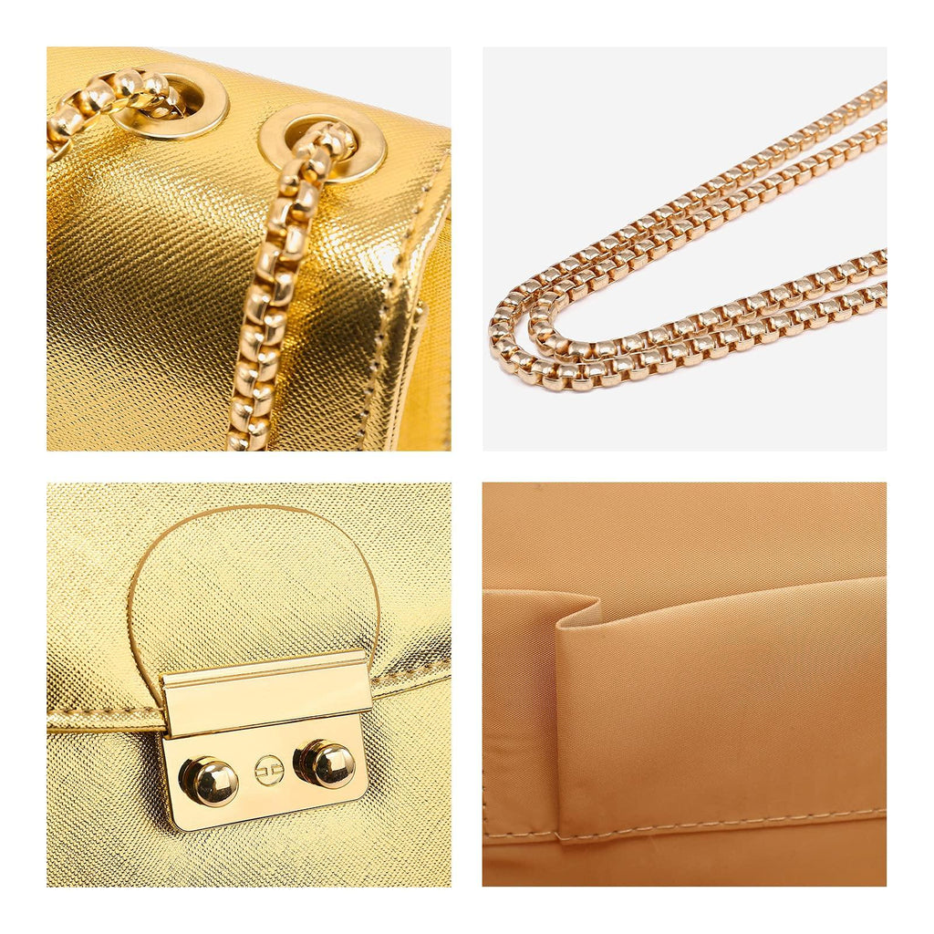 Push Lock Lightweight Vegan Leather Crossbody Bag With Chain Strap By Dasein - Dasein Bags