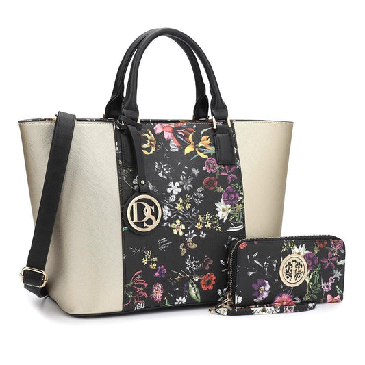 Fashion Stitching Color Large Tote Bag with Matching Wallet l Dasein - Dasein Bags