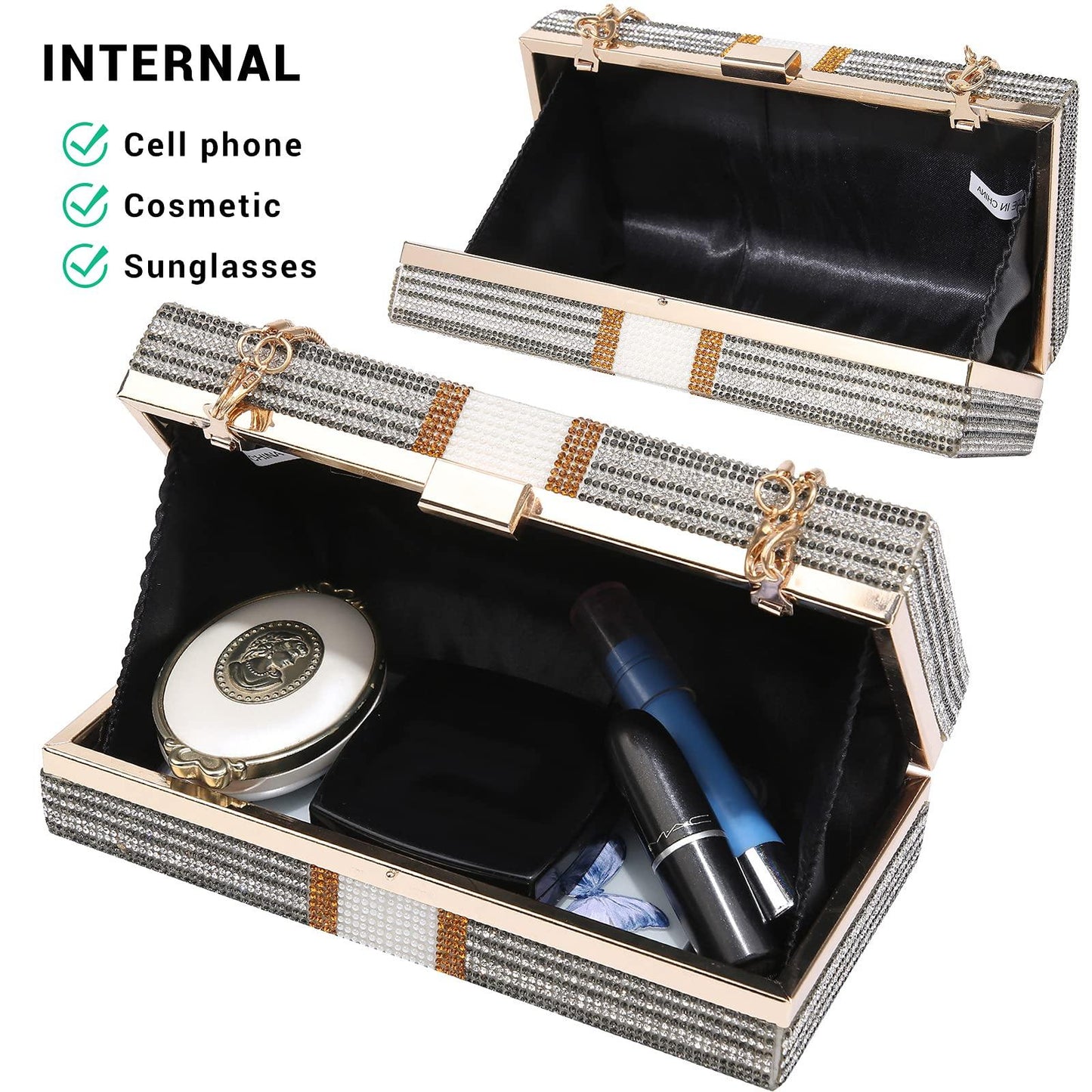 Stack of Cash Dollars Clutch Party Purse Crystal Evening Bag Cocktail for Women - Dasein Bags