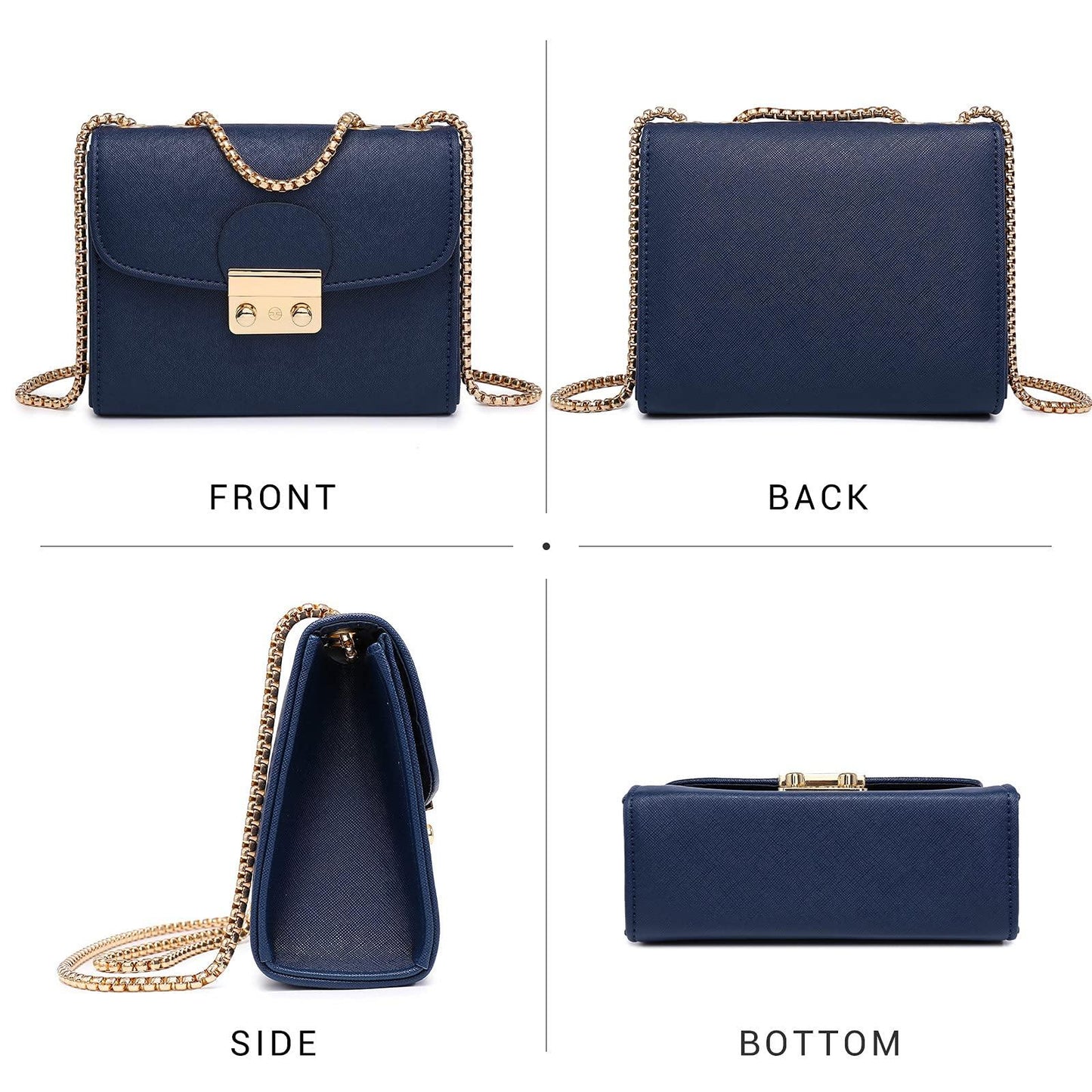 Push Lock Lightweight Vegan Leather Crossbody Bag With Chain Strap By Dasein - Dasein Bags