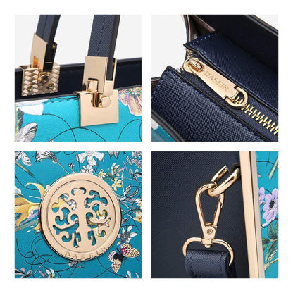 Floral Print Emblem Handbag with Matching Wallet - Dasein Bags