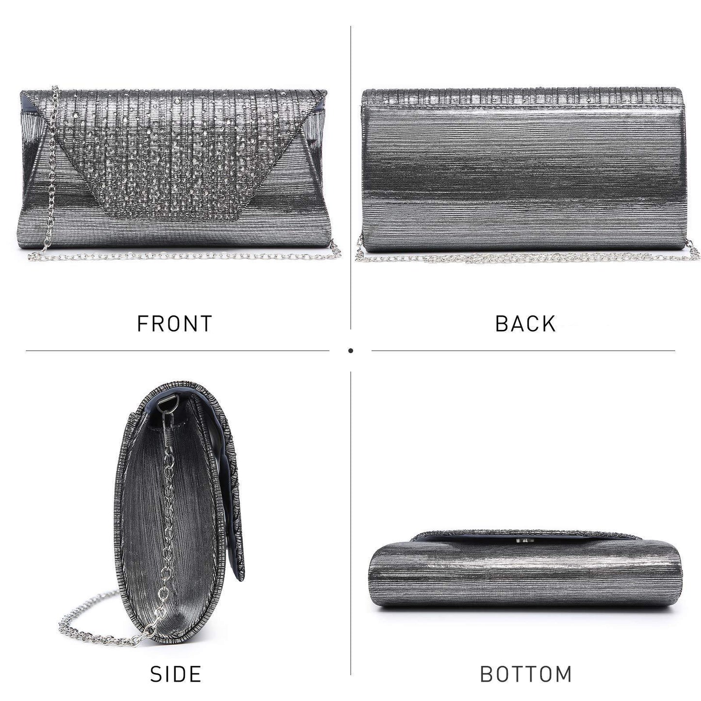 Women Glitter Rhinestone Wedding Evening Purse Envelope Clutch Dasein - Dasein Bags