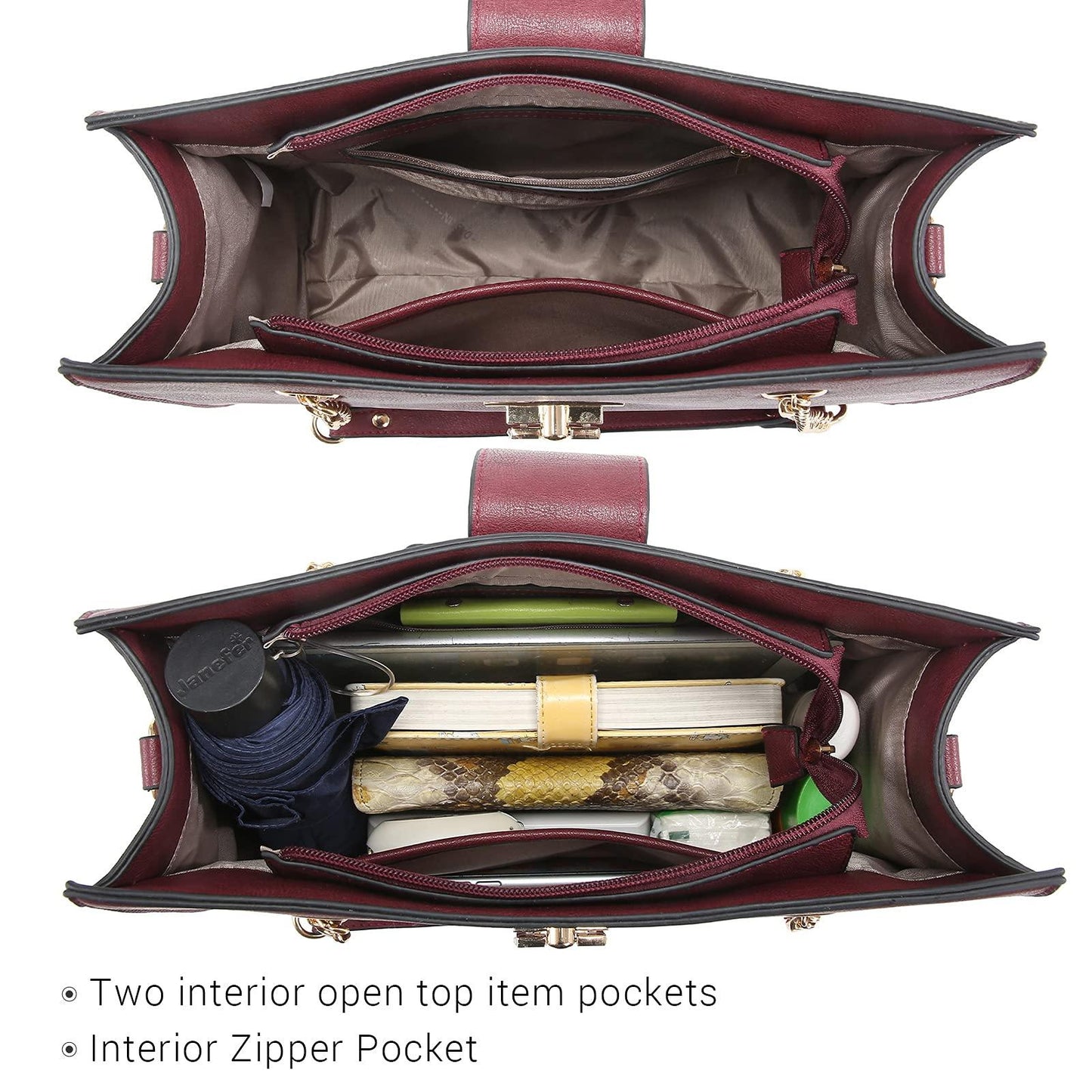 Women Fashion Chain Fashion Belt lock Tote Bags With Matching Clutch Dasein - Dasein Bags