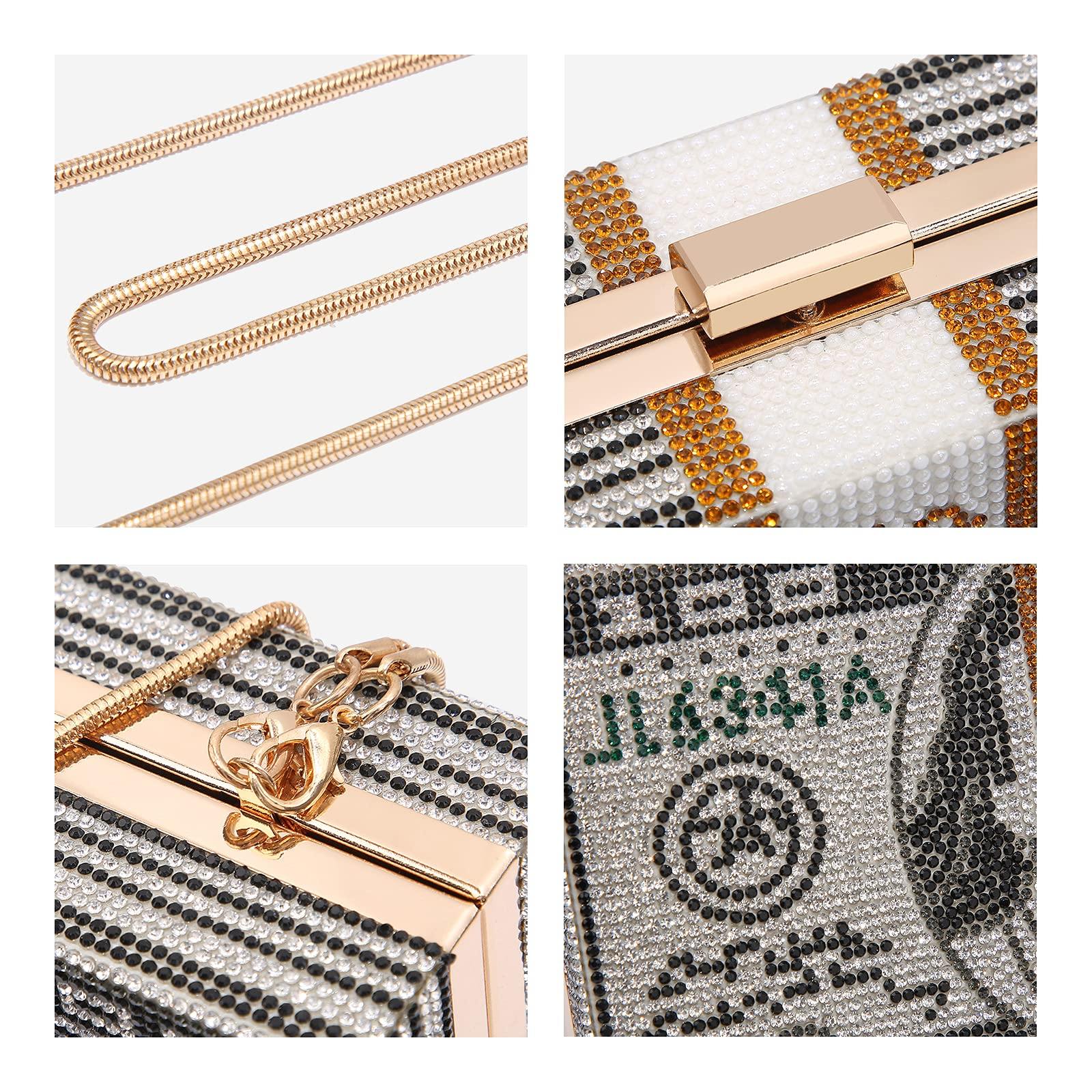 Stack of Cash Dollars Clutch Party Purse Crystal Evening Bag Cocktail for Women - Dasein Bags