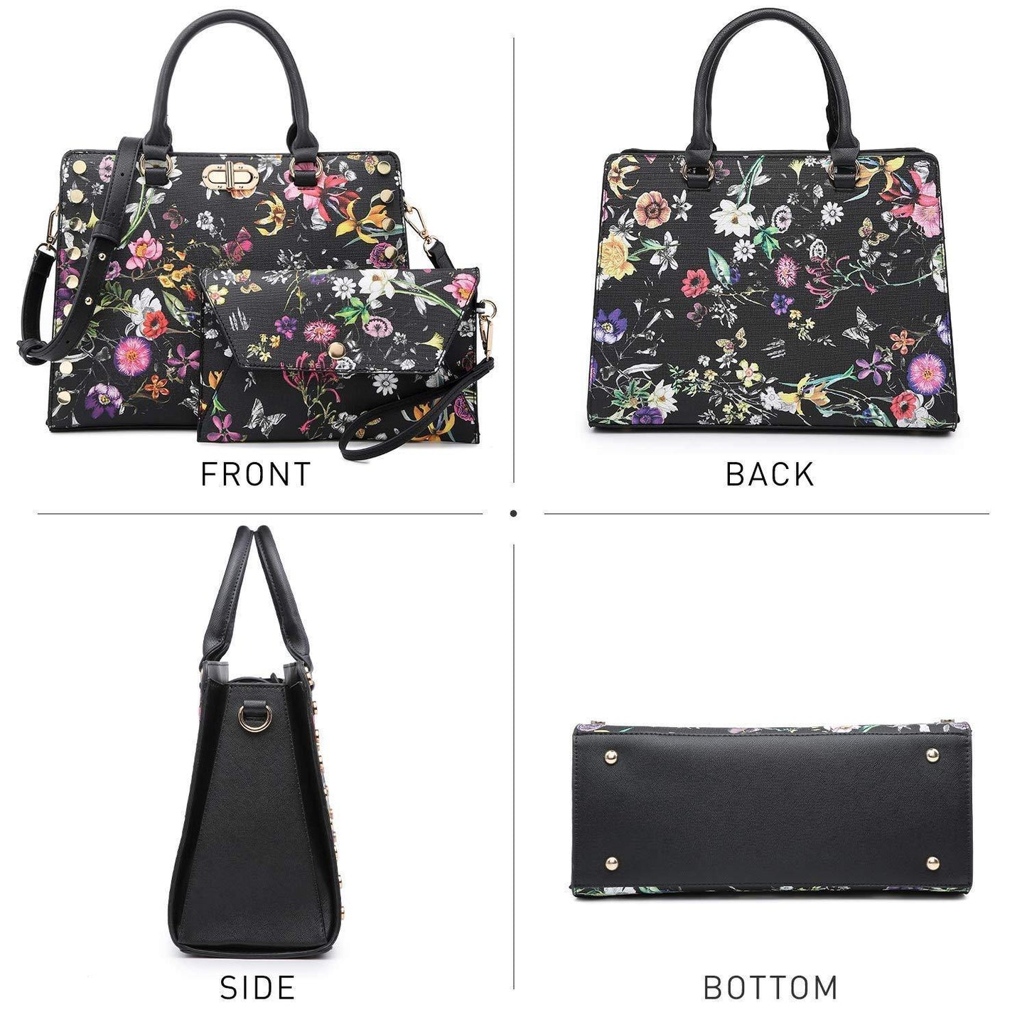 Studded Handbag with Matching Wristlet - Dasein Bags