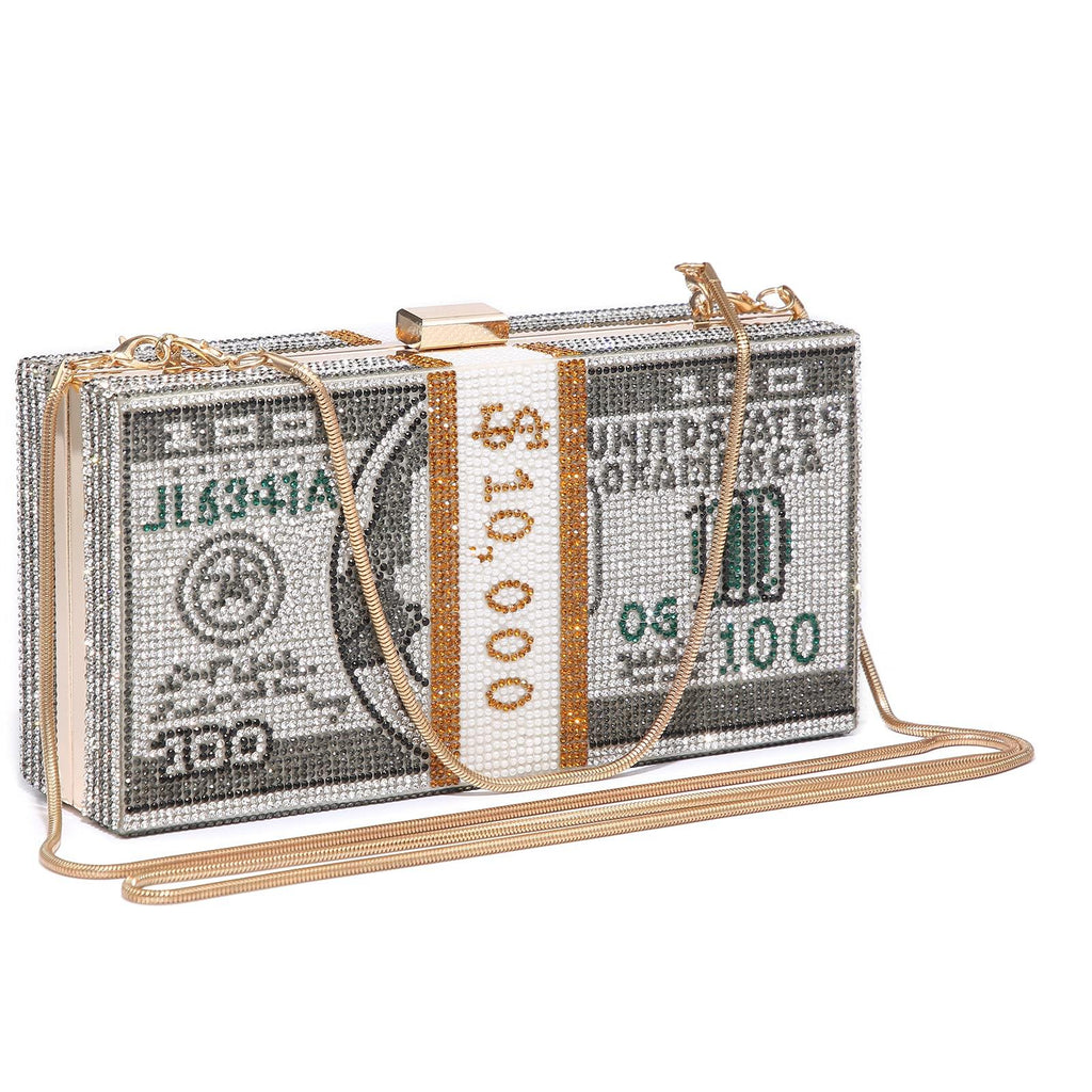 Stack of Cash Dollars Clutch Party Purse Crystal Evening Bag Cocktail for Women - Dasein Bags