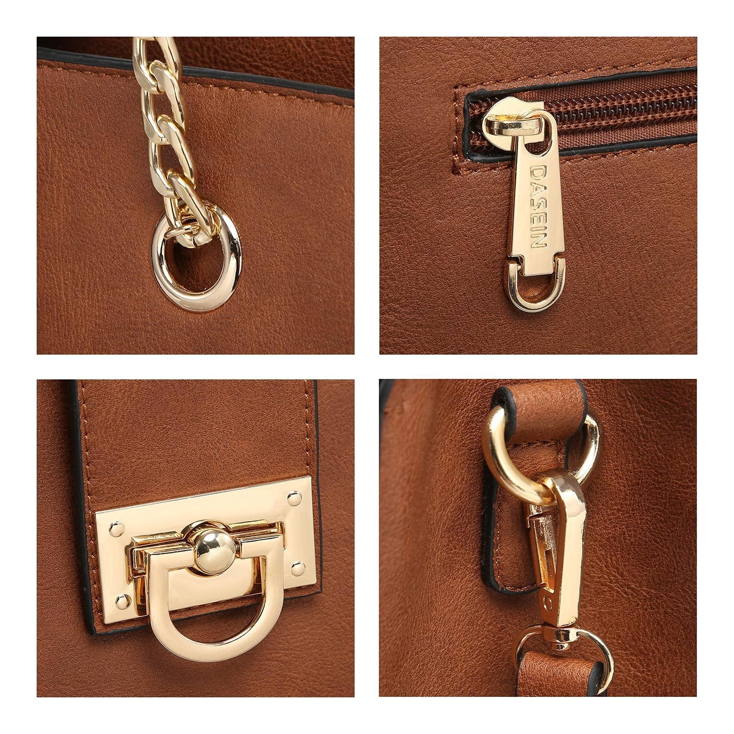 Women Fashion Chain Fashion Belt lock Tote Bags With Matching Clutch Dasein - Dasein Bags