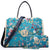 Floral Print Emblem Handbag with Matching Wallet - Dasein Bags