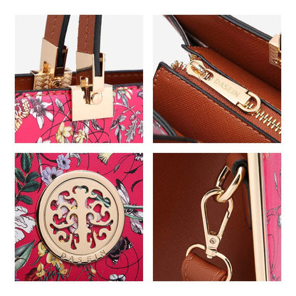 Floral Print Emblem Handbag with Matching Wallet - Dasein Bags
