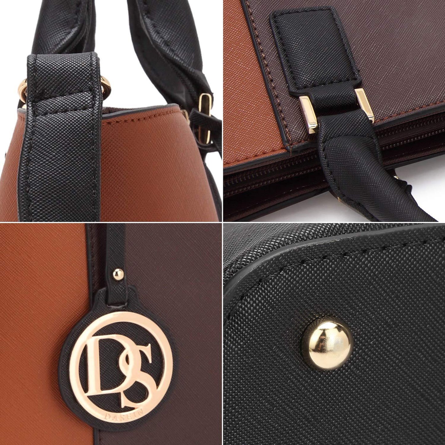 Fashion Stitching Color Large Tote Bag with Matching Wallet l Dasein - Dasein Bags