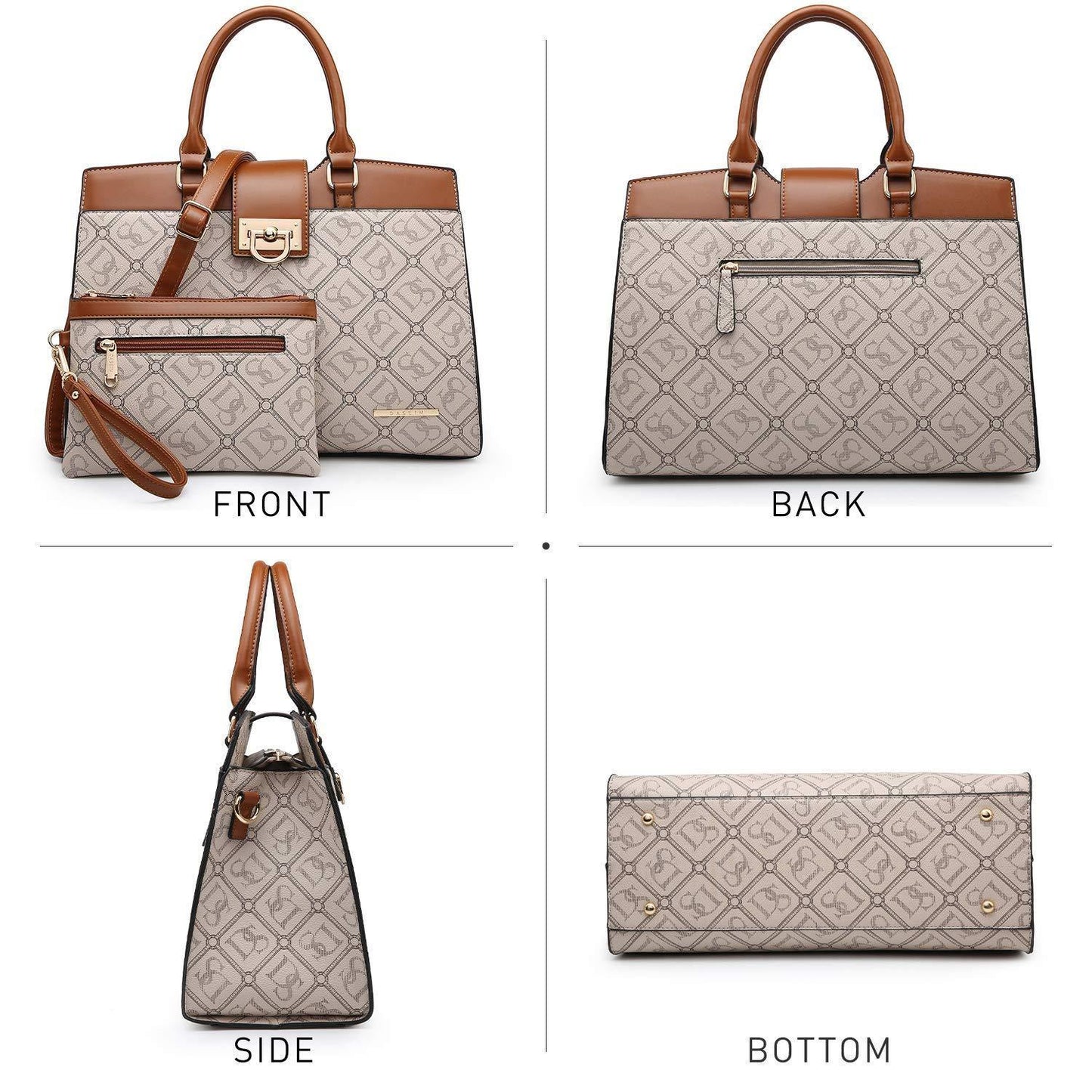 Monogram Flap Satchel with Matching Wristlet - Dasein Bags