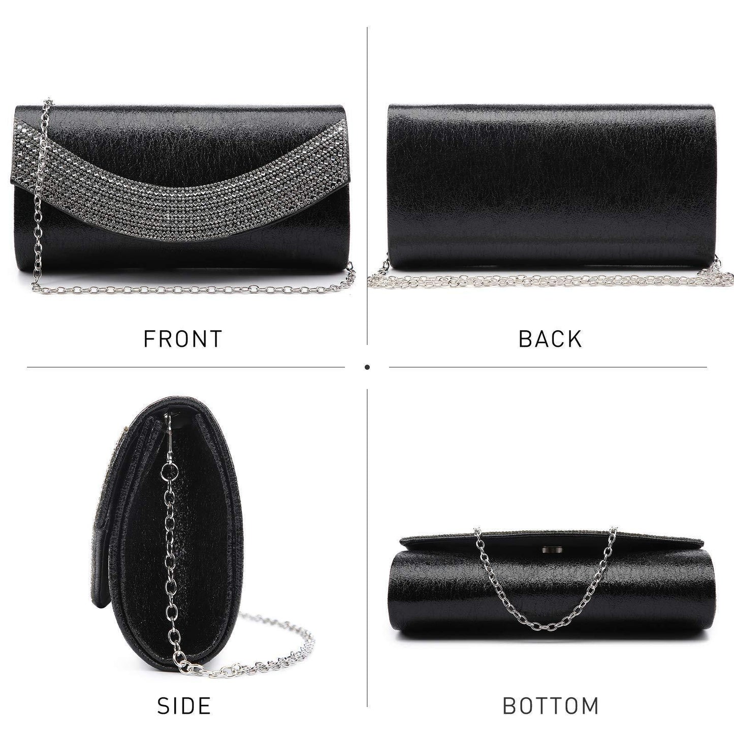 PU Leather Rhinestone Evening Bags Formal Wedding Party Purse Dasein - Dasein Bags