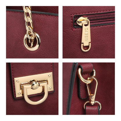 Women Fashion Chain Fashion Belt lock Tote Bags With Matching Clutch Dasein - Dasein Bags