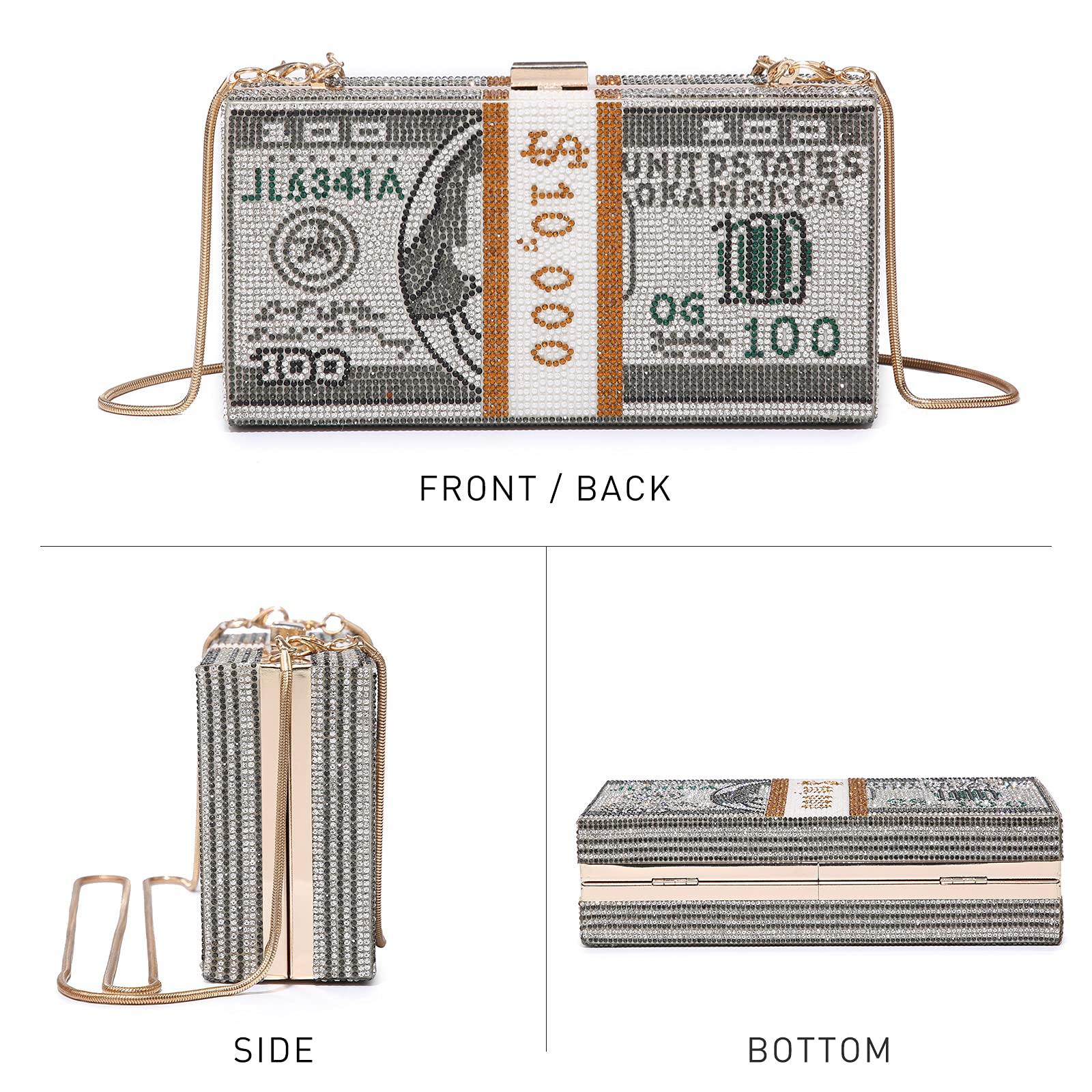 Stack of Cash Dollars Clutch Party Purse Crystal Evening Bag Cocktail for Women - Dasein Bags